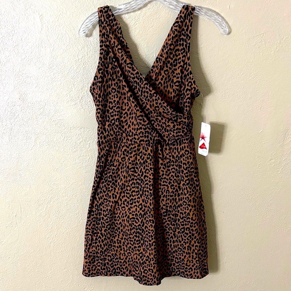 Lands End Womens Wrap Swim Dress Swimsuit Animal Print Leopard Size 8 - Picture 1 of 8